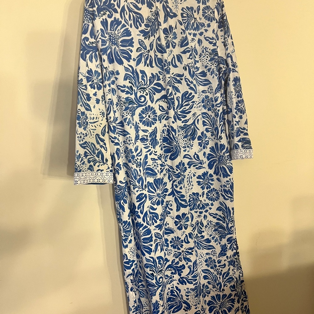 Oscar de la Renta Blue and White Floral Dress